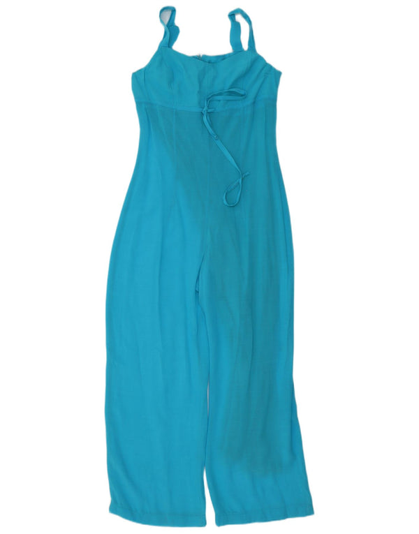 Tuta senza maniche vintage da donna UK 12 Lino blu medio