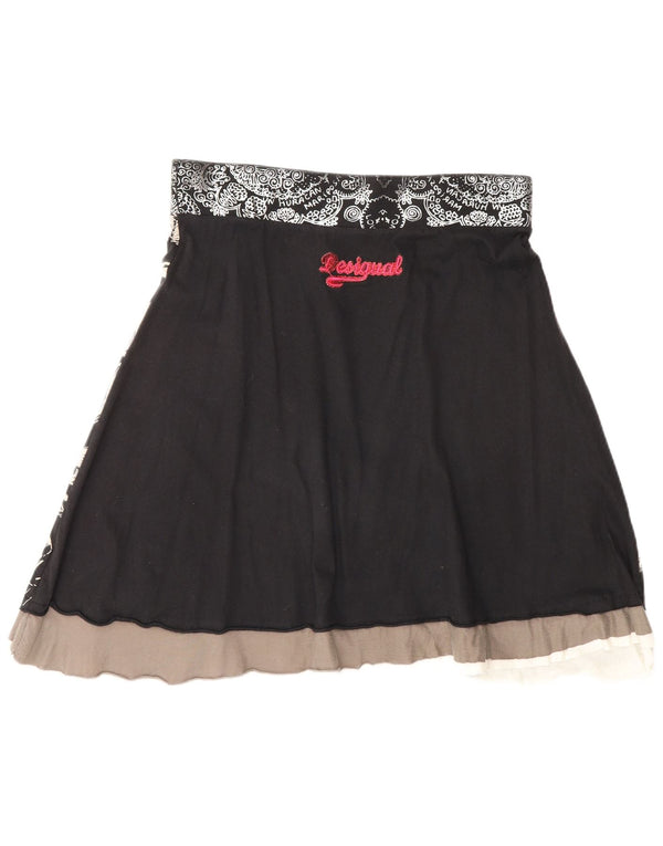 Desigual Womens Graphic A-Line Skirt Medium W30 Black Geometric