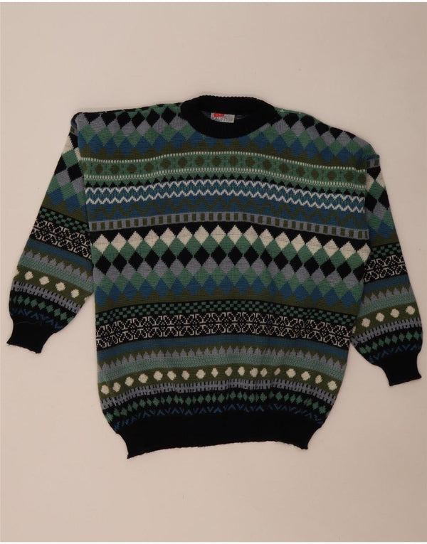 Maglione maglione girocollo da uomo VINTAGE medio multicolore geometrico