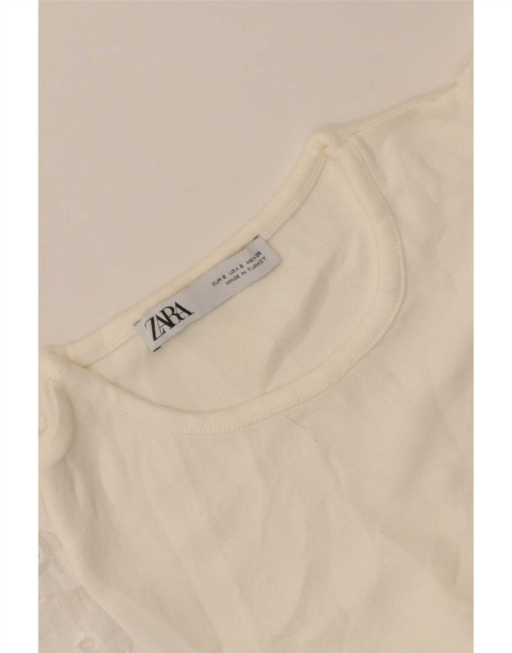 Top corto da donna Zara a maniche lunghe UK 8 piccolo bianco floreale
