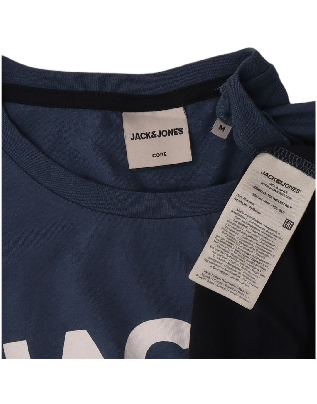 T-shirt grafica da uomo Jack & Jones Top in cotone color block blu medio