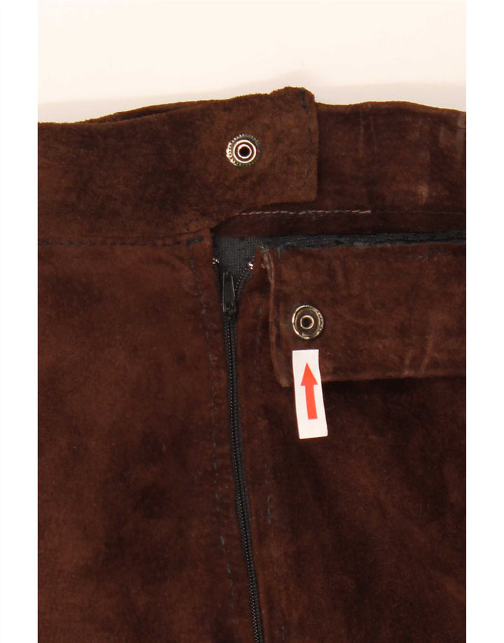 Gonna svasata da donna vintage in pelle scamosciata W30 color marrone medio