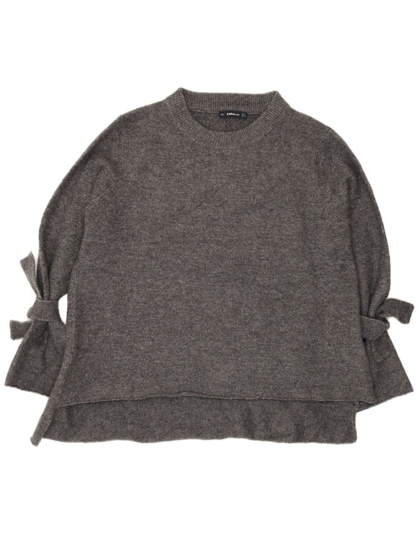 Zara Womens Oversized Boat Neck Jumper Sweater UK 10 Small Grey Acrylic