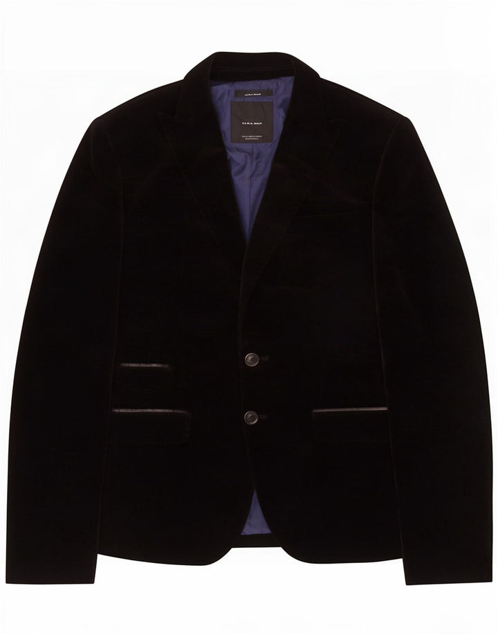 Giacca blazer in velluto da uomo a 2 bottoni Zara EU 46 piccola in cotone nero
