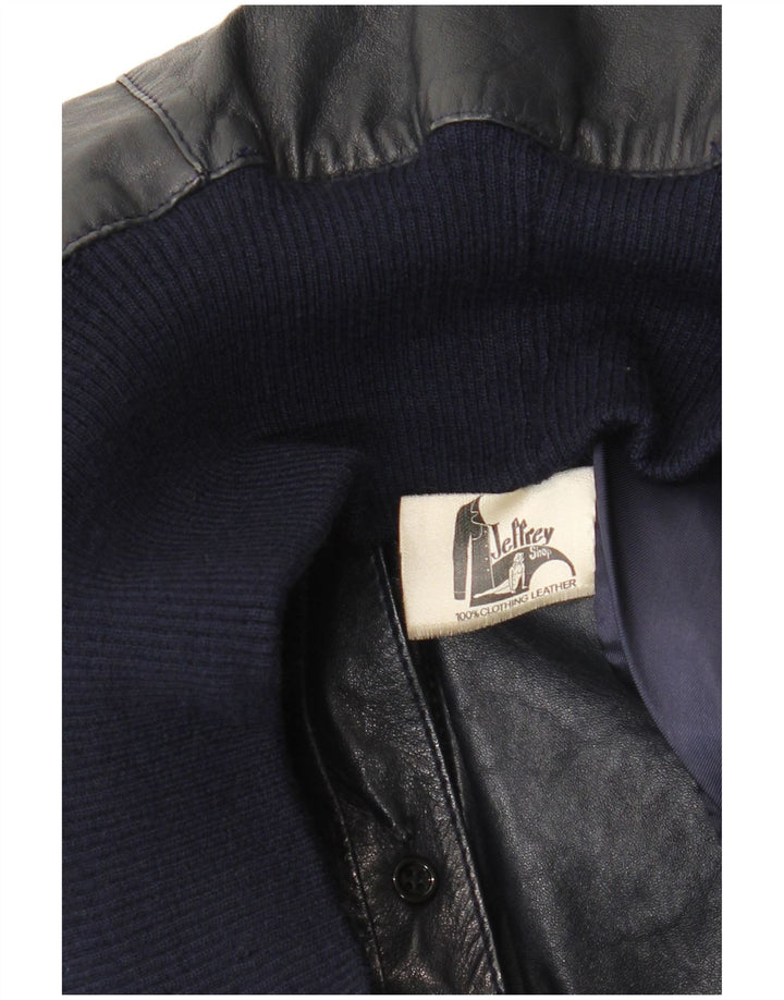 Giacca in pelle bomber da donna vintage UK 14 in pelle blu navy media
