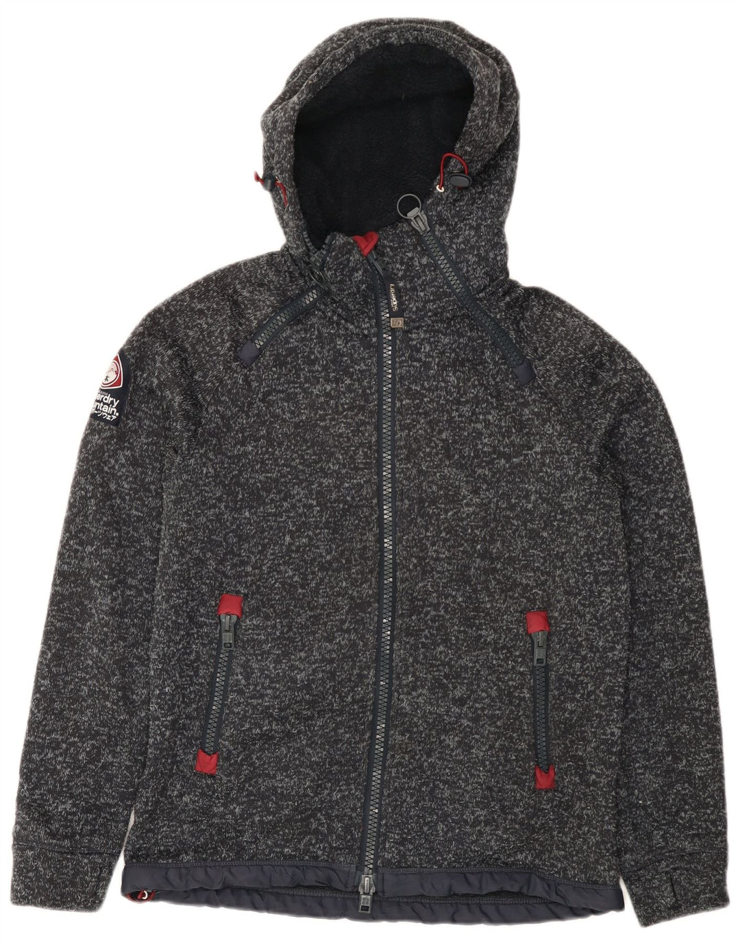 Maglione con cappuccio e zip grafica da uomo Superdry, grande poliestere chiazzato grigio