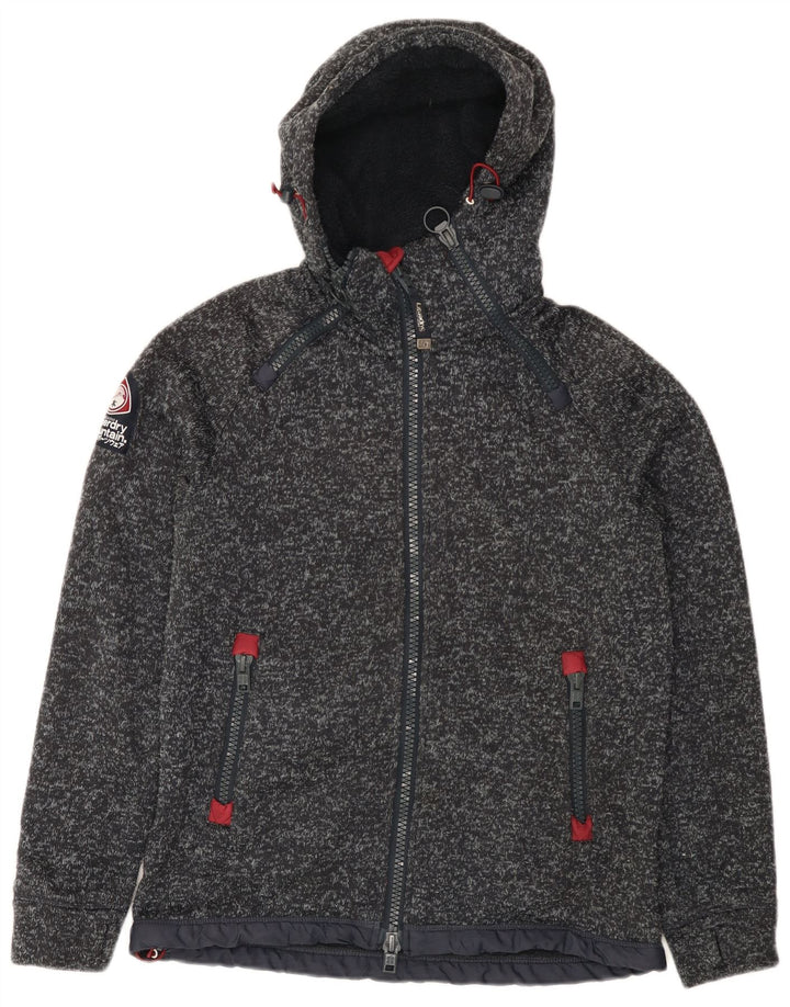 Maglione con cappuccio e zip grafica da uomo Superdry, grande poliestere chiazzato grigio