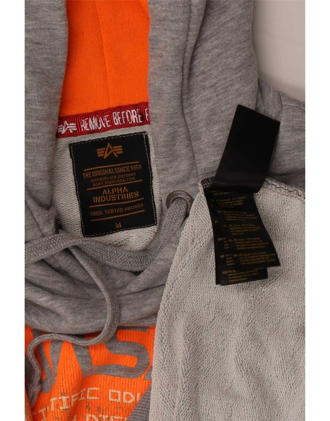 Felpa con cappuccio grafica da uomo Alpha Industries in cotone chiazzato grigio medio