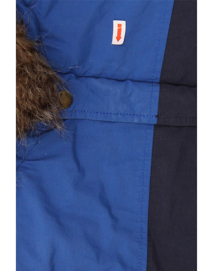 JOULES Boys Hooded Padded Jacket 11-12 Years Navy Blue Colourblock