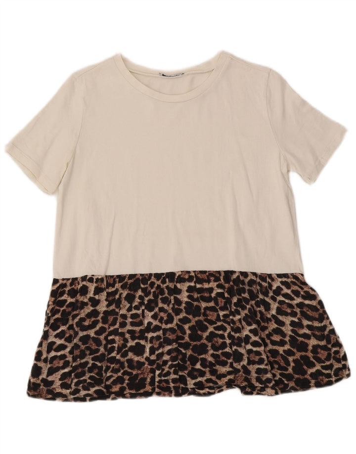 Top Blusa Da Donna Zara UK 12 Stampa Animalier Bianca Media