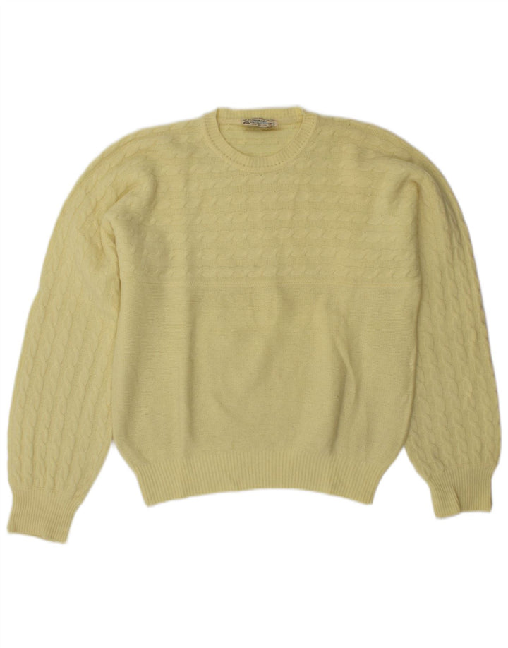 Maglione maglione girocollo da donna VINTAGE UK 14 Lana vergine giallo medio