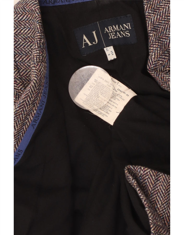 ARMANI JEANS Giacca Blazer da Donna a 4 Bottoni IT 42 Grigio Medio a Spina di Pesce