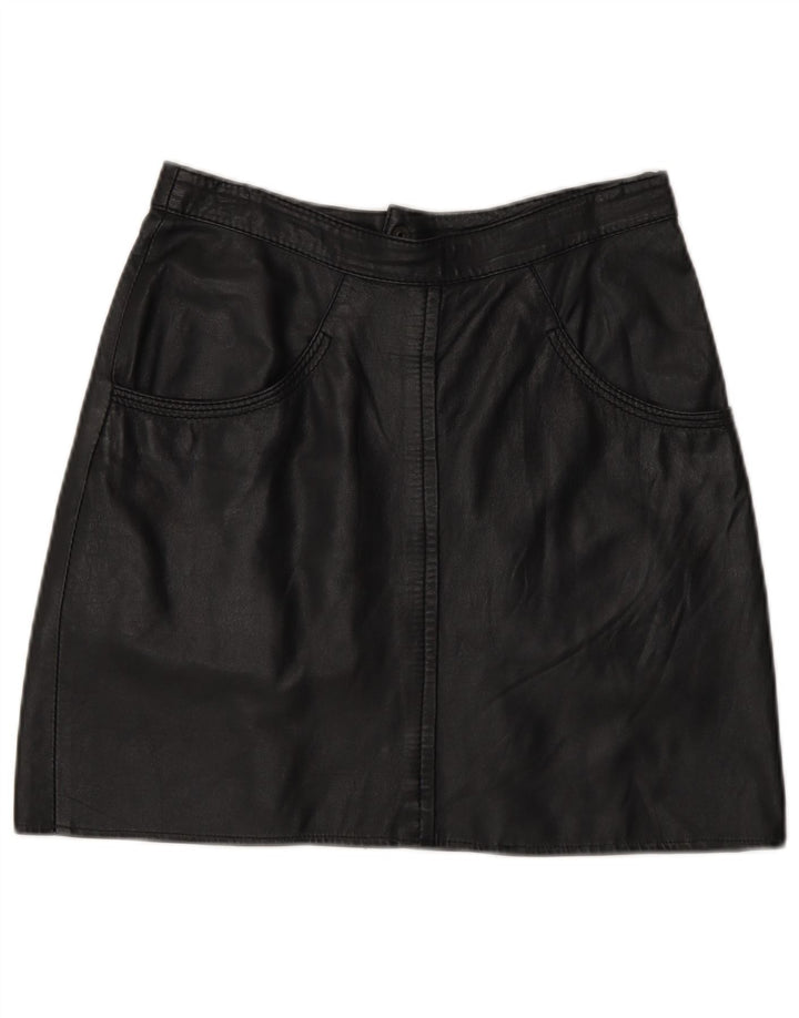 Mini gonna in pelle vintage da donna IT 44 media W28 nera