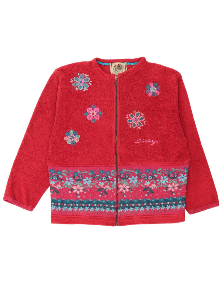 Giacca in pile oversize da donna Silvy UK 14 Poliestere floreale rosso medio