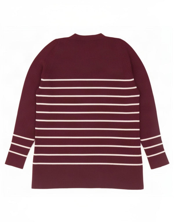 Maglione con scollo a V da donna Marks & Spencer UK 14 Grandi righe bordeaux