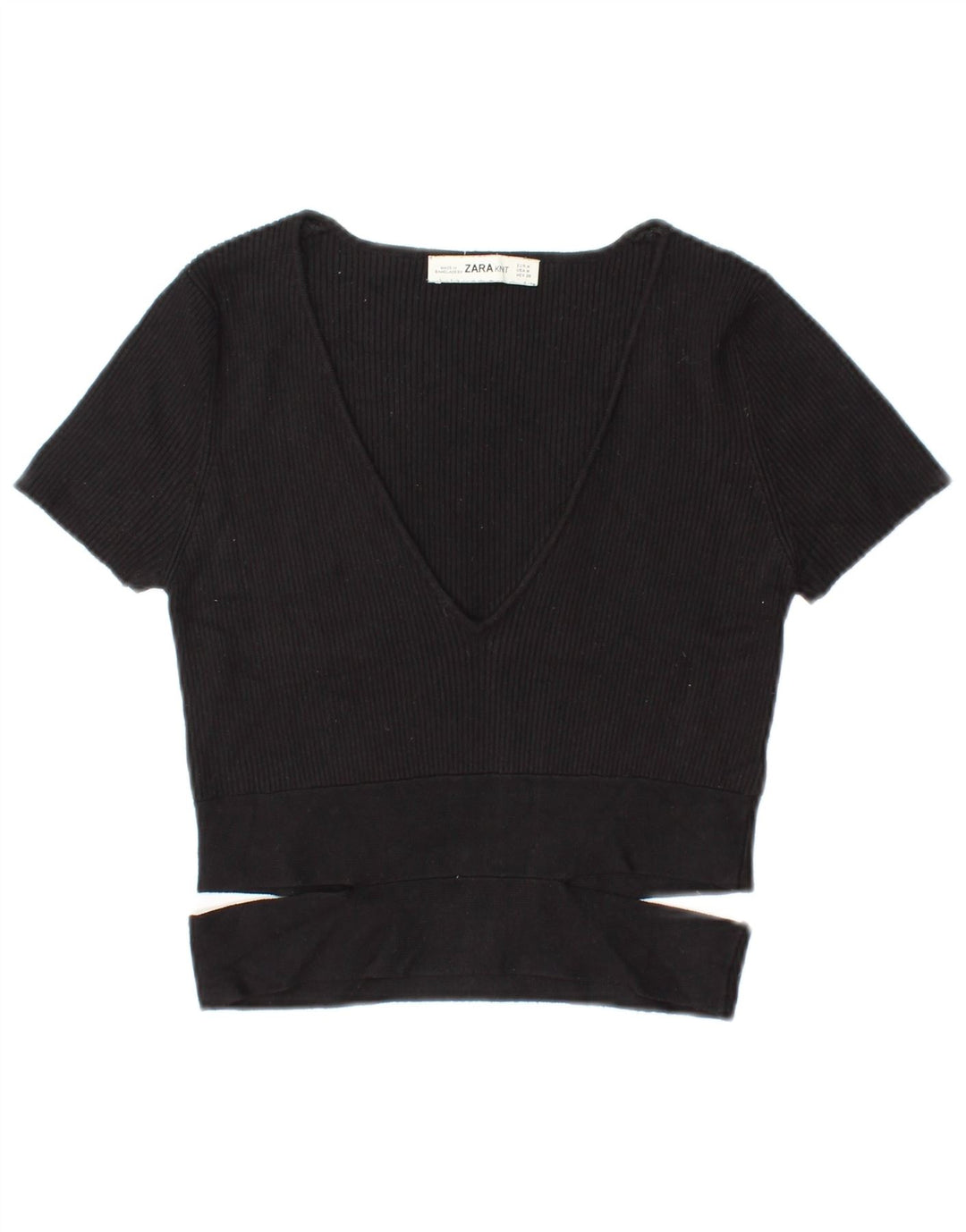 ZARA Womens Crop Blouse Top UK 12 Medium Black Viscose