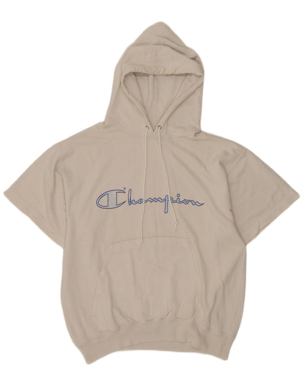 Maglione con cappuccio grafico a maniche corte da uomo Champion in cotone bianco medio