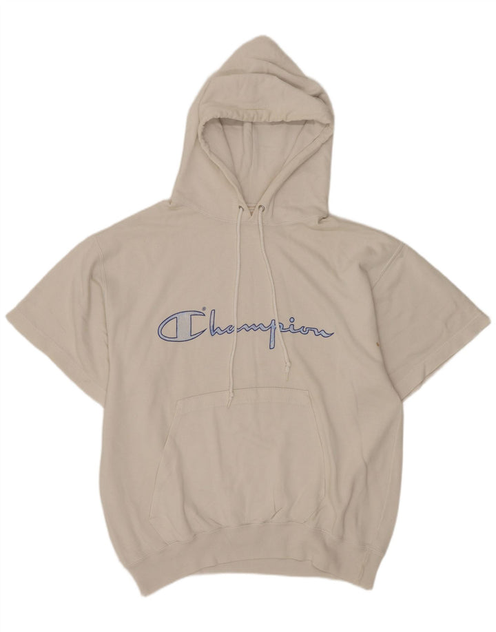Maglione con cappuccio grafico a maniche corte da uomo Champion in cotone bianco medio