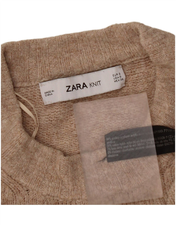 Maglione girocollo oversize da donna Zara UK 10 piccolo acrilico beige