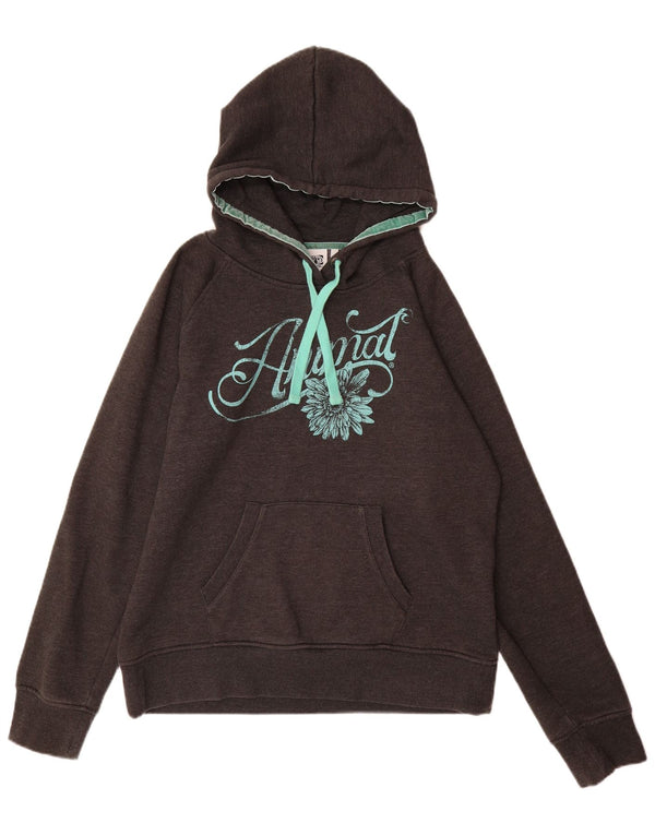 ANIMAL Womens Graphic Hoodie Jumper UK 16 Large  Grey Cotton