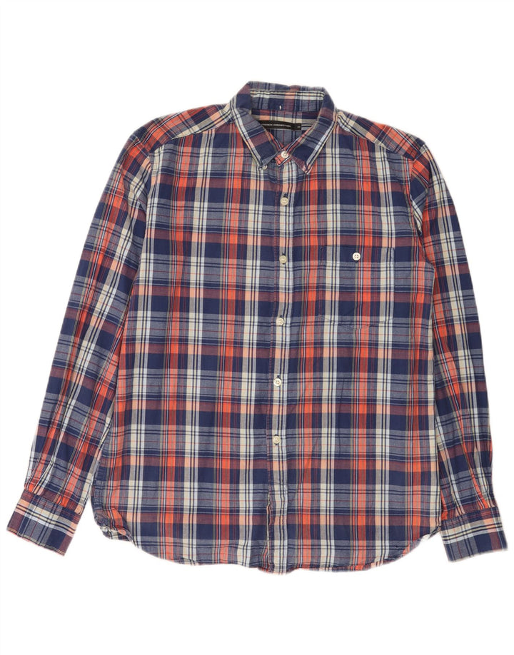 Camicia da uomo French Connection in cotone a quadri blu navy medio