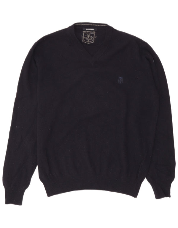 Maglione da uomo con scollo a V Armata Di Mare, grande, in lana blu navy