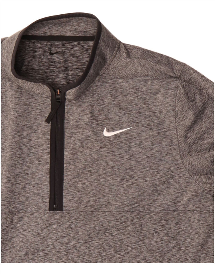 Maglia da ginnastica Nike Dri Fit con zip e collo da uomo, grande, grigia screziata