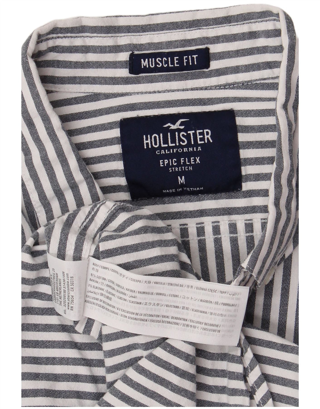 HOLLISTER Camicia Muscle da uomo in cotone a righe grigio medio