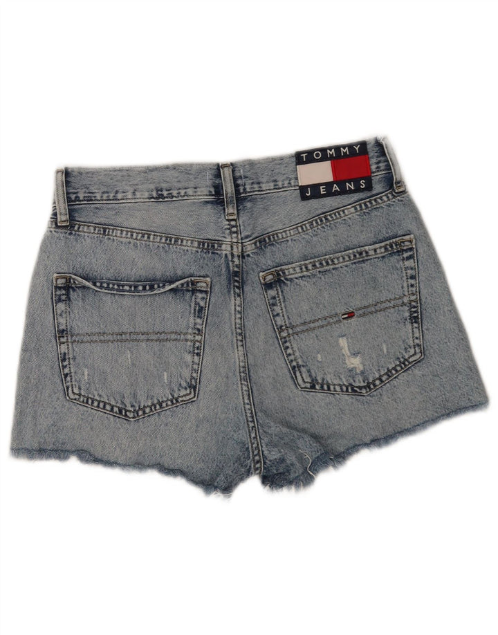 Pantaloncini di jeans invecchiati a vita alta da donna Tommy Hilfiger W28 Blu medio