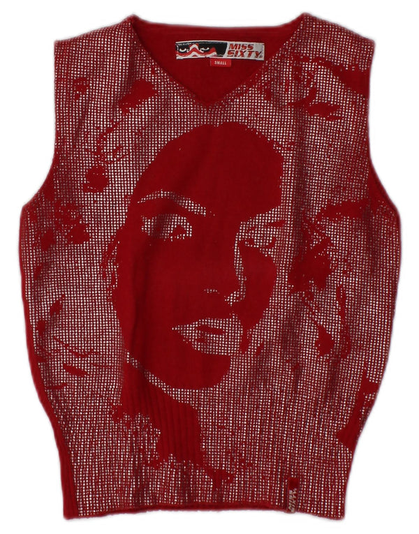 MISS SIXTY Canotta con grafica corta da donna UK 8 piccola lana rossa
