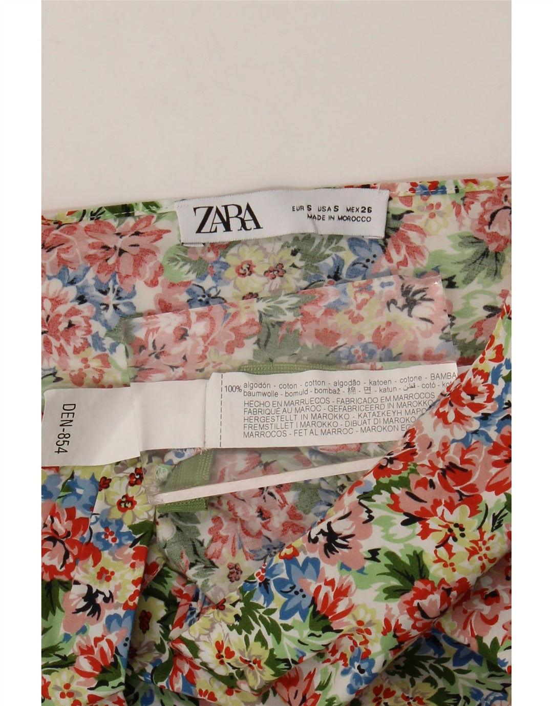 Top monospalla da donna ZARA UK 8 piccolo cotone floreale multicolore