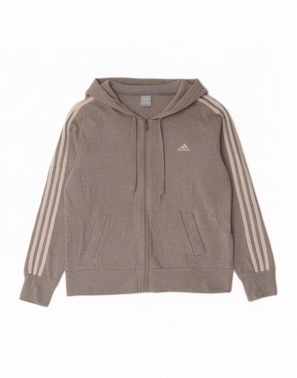 Maglione con cappuccio e zip da donna Adidas UK 16 grande cotone grigio