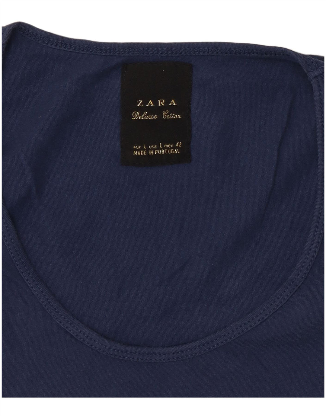 ZARA T-shirt da donna Top UK 14 Large Blu Navy in cotone