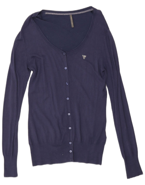 Maglione cardigan da donna Guess UK 16 grande in viscosa blu navy