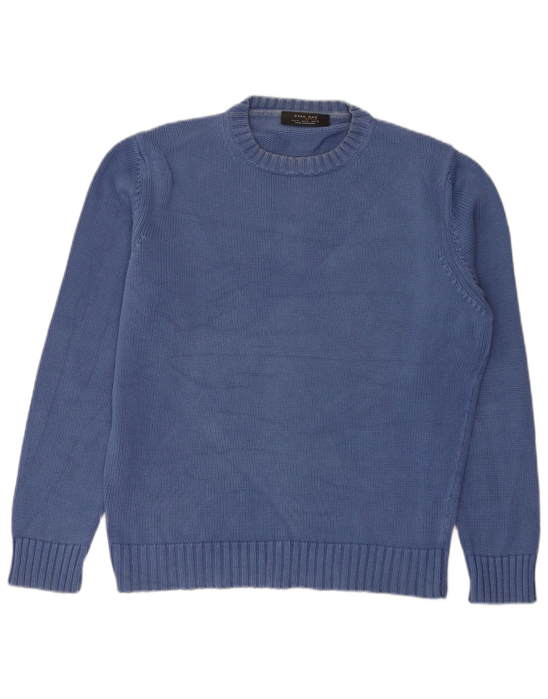 Maglione maglione girocollo da uomo Zara in cotone blu medio