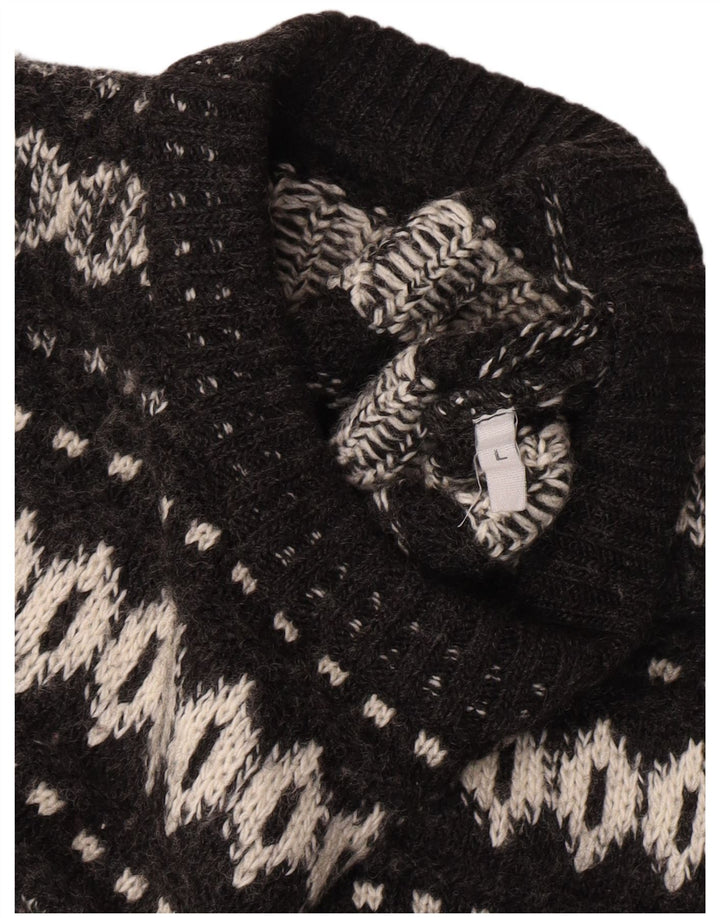 Maglione maglione girocollo vintage da uomo grande nero Fair Isle