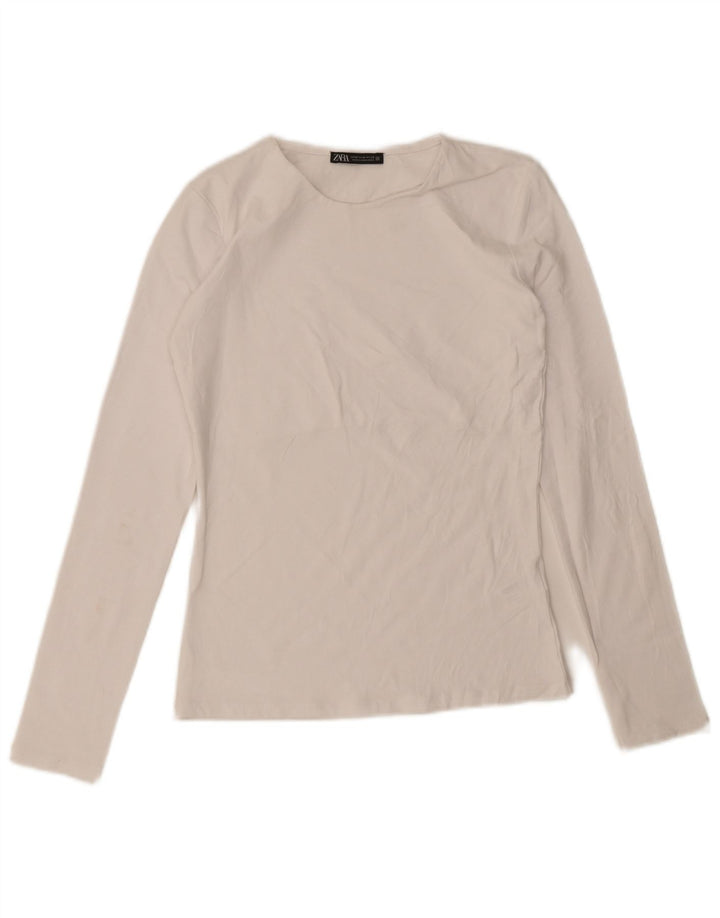 Top Zara da donna a maniche lunghe UK 12 cotone bianco medio