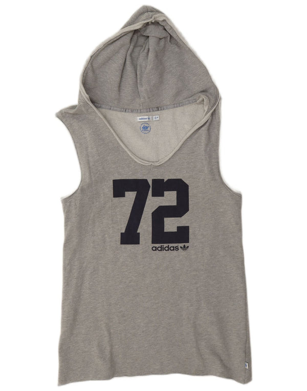 Maglione con cappuccio grafico senza maniche Adidas da uomo UK 38 piccolo cotone grigio