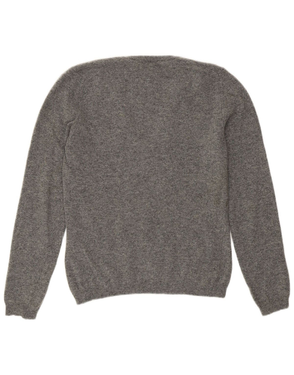 Maglione da donna con scollo a V Benetton UK 12 Lana grigio medio