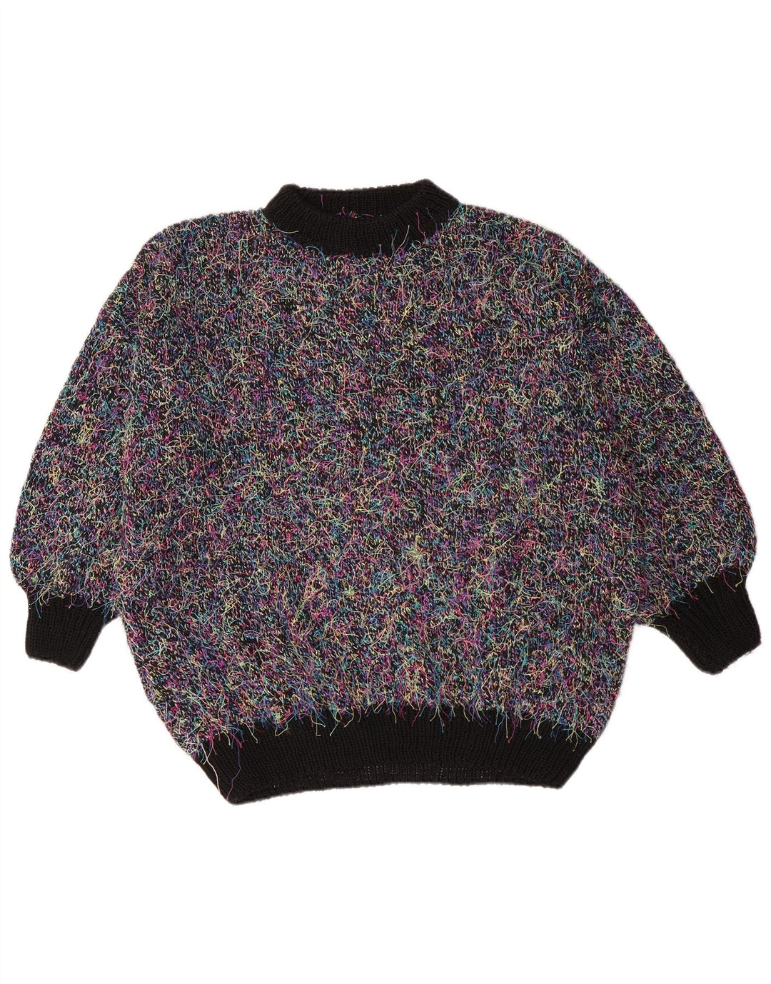 Maglione vintage da donna oversize con collo dolcevita UK 18 XL multicolore