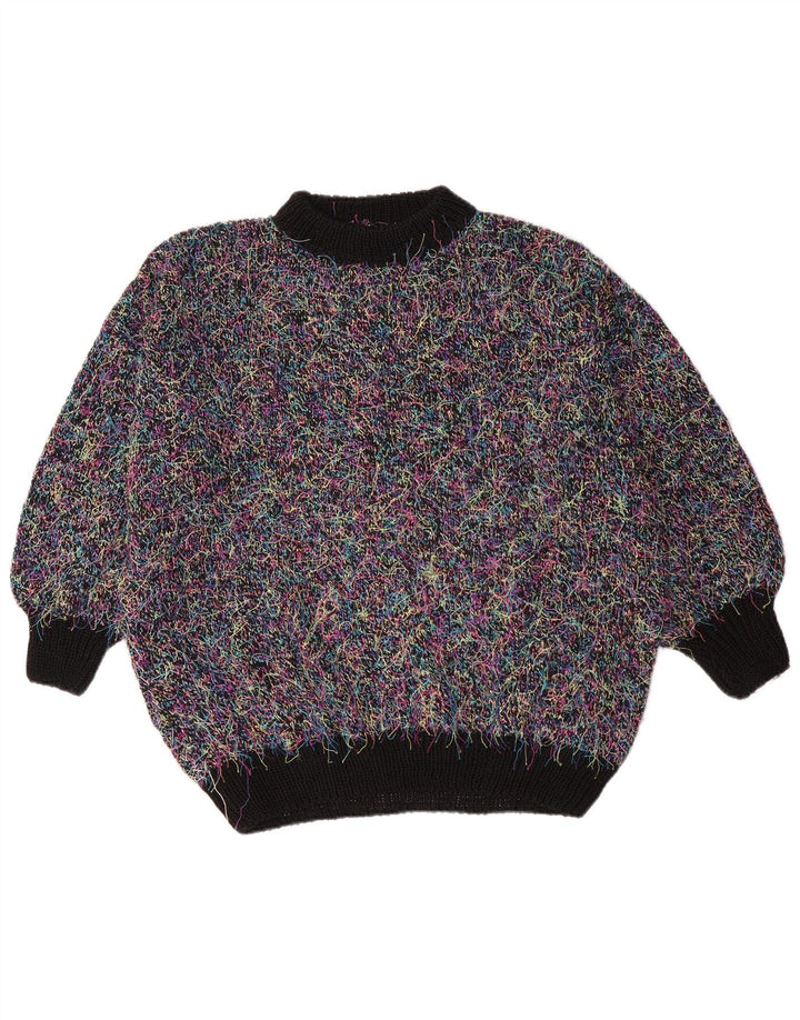 Maglione vintage da donna oversize con collo dolcevita UK 18 XL multicolore