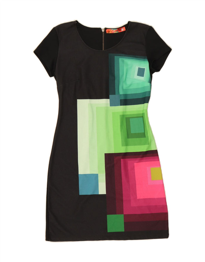 DESIGUAL Womens Sheath Dress UK 12 Medium Black Geometric Polyester Vintage Desigual and Second-Hand Desigual from Messina Hembry 