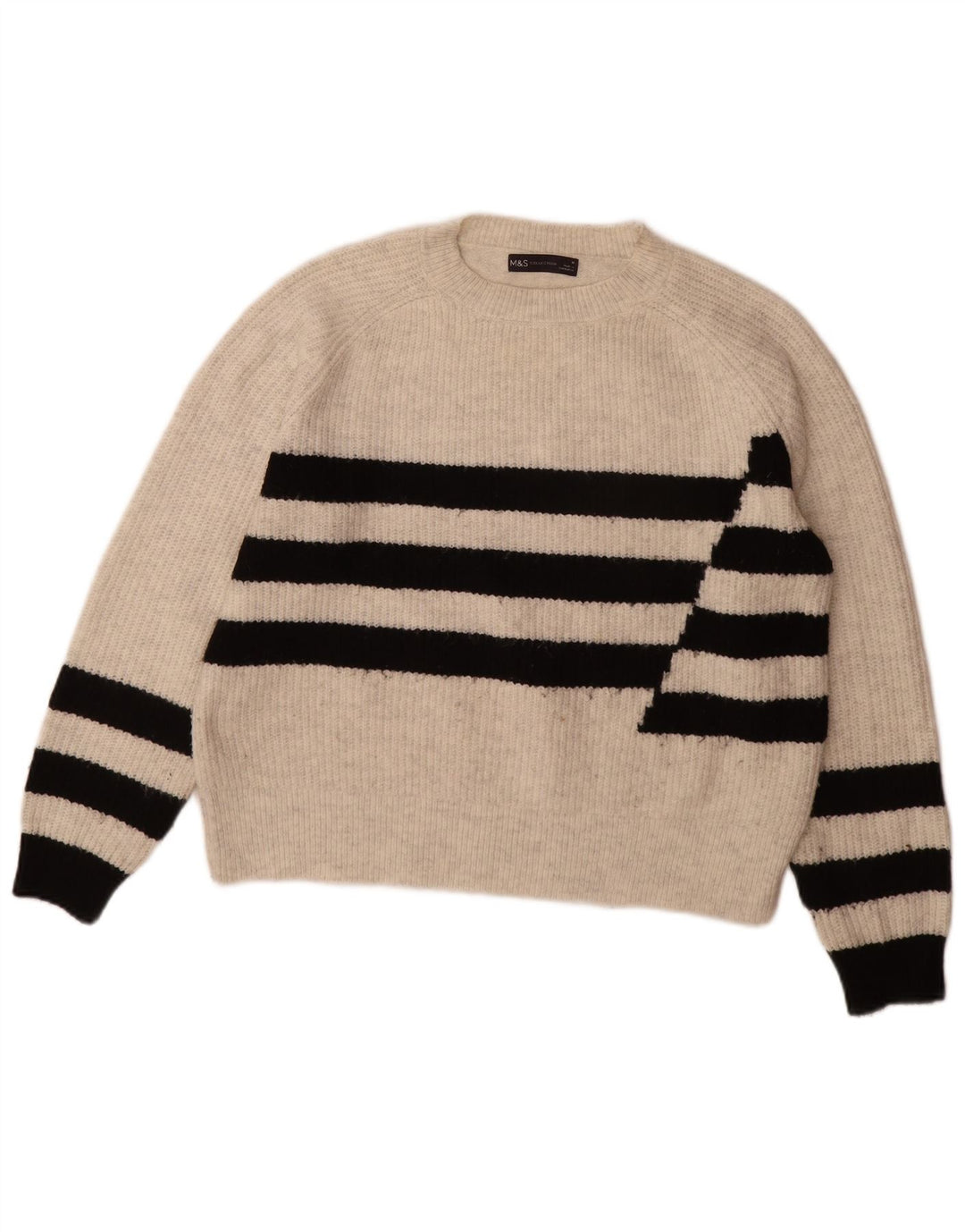 Maglione maglione girocollo da donna Marks & Spencer UK 14 Grigio medio a righe