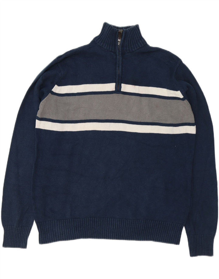 EDDIE BAUER Maglione da uomo con zip e collo grande color block blu navy