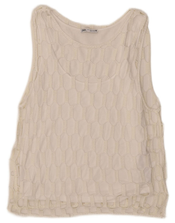 Canotta in maglia da donna Zara UK 14 cotone bianco medio