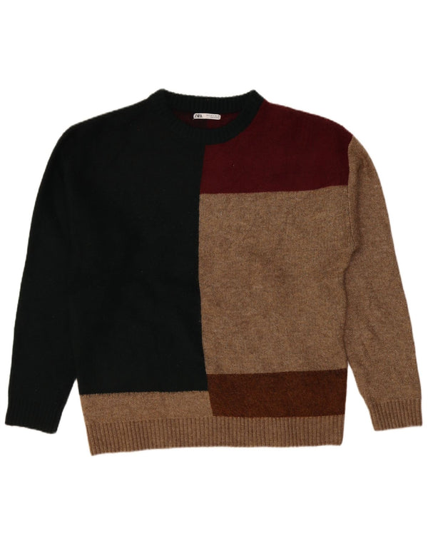 Maglione Zara da uomo con scollo a barchetta, grande, multicolore, color block