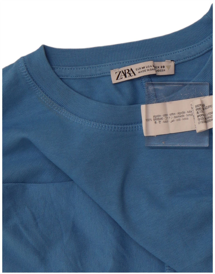 ZARA T-shirt da Donna Top UK 14 Blu Medio Cotone