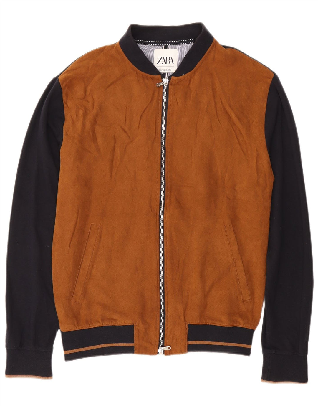 Giubbotto bomber da uomo Zara UK 36 piccolo cotone color block marrone
