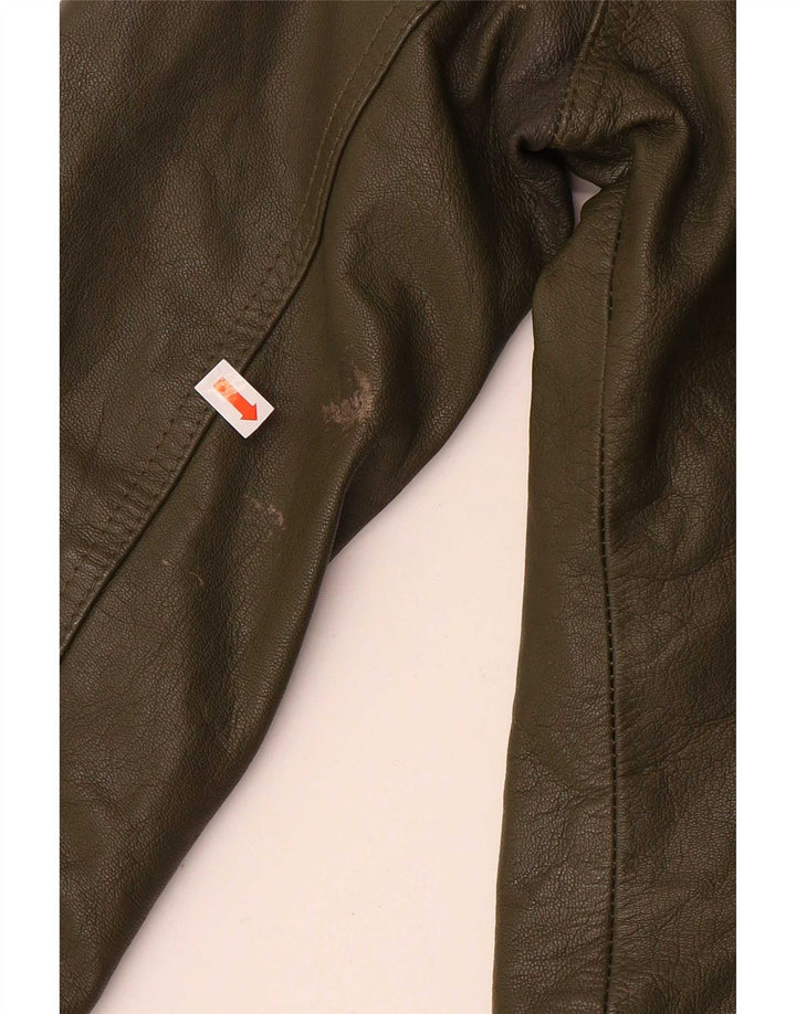 Zara Donna Trafaluc Giacca Corta in Pelle UK 12 Medium Khaki Pelle