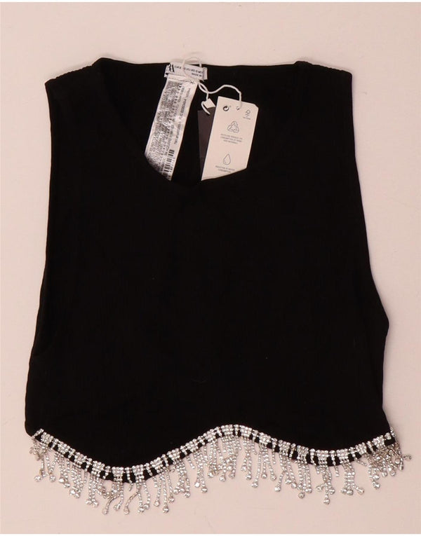 Top corto senza maniche da donna Zara UK 4 XS nylon nero